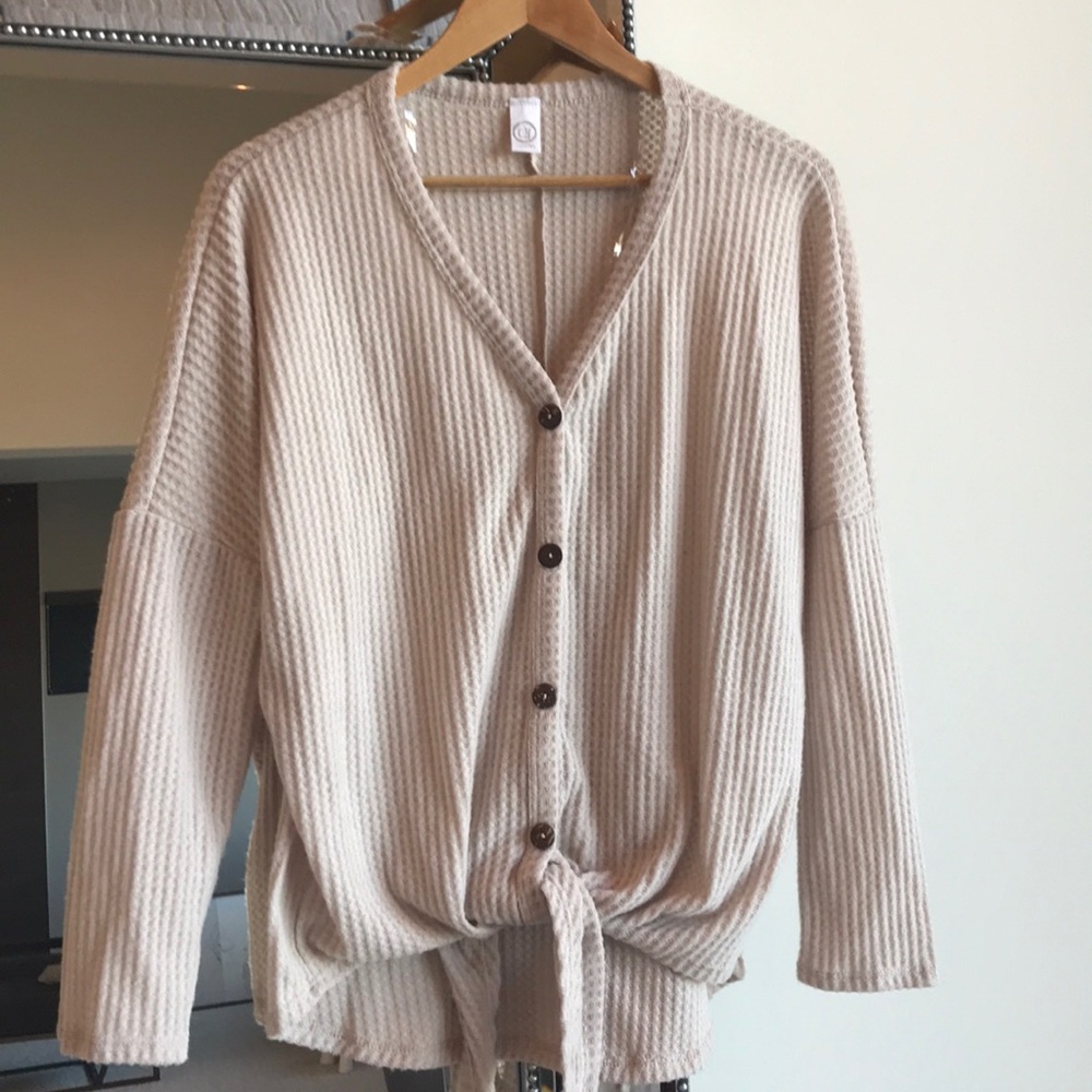 Tie front oatmeal top S • L - Picture 3 of 6